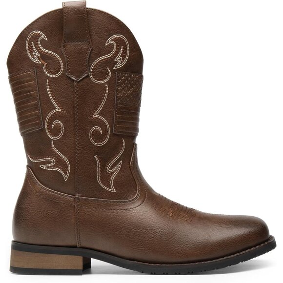 Bruno Marc Men Brown Round Toe Slip on Chunky Heel Waterproof Mid Calf Boots - Picture 5 of 8